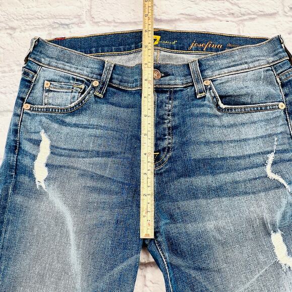 7 FOR ALL MANKIND Women's Button Fly Skinny Boyfriend Jeans 26 Blue Distressed - Picture 7 of 10